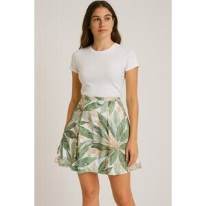 Brooks Brothers Tropical Pleated Mini Skirt Flare A-Line 10 Brunch Garden Island